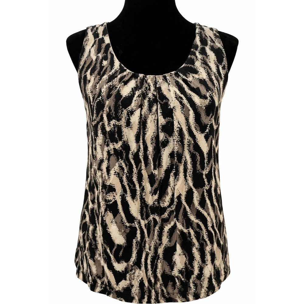 Chico's Travelers Womens Draped Scoop Neck Tank Top Size 0 Brown Geometric Knit